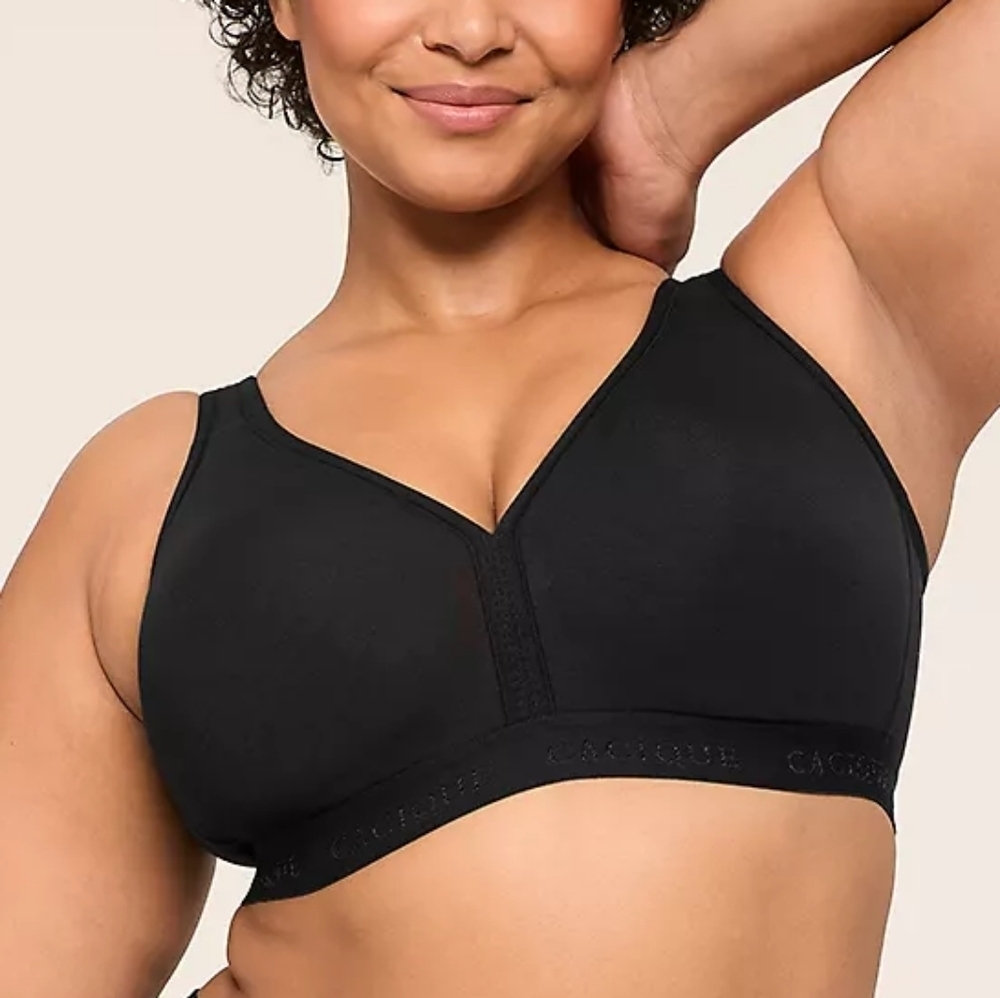Sz 44D Black Cacique Lightly Lined No-Wire  Bra